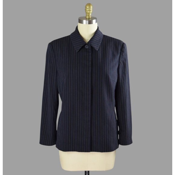 LES COPAINS VINTAGE STRIPED BLACK BUTTON UP JACKET - Picture 1 of 7